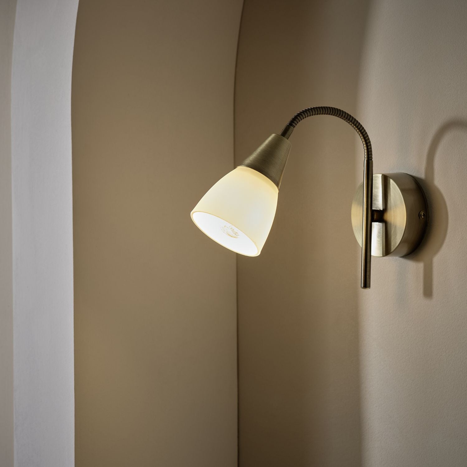 Argos Home Curico glass wall light brass and white, UK version