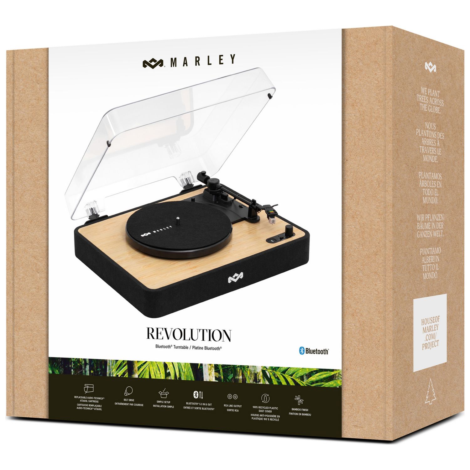 House of Marley Revolution belt-drive turntable bamboo finish, imported from the UK