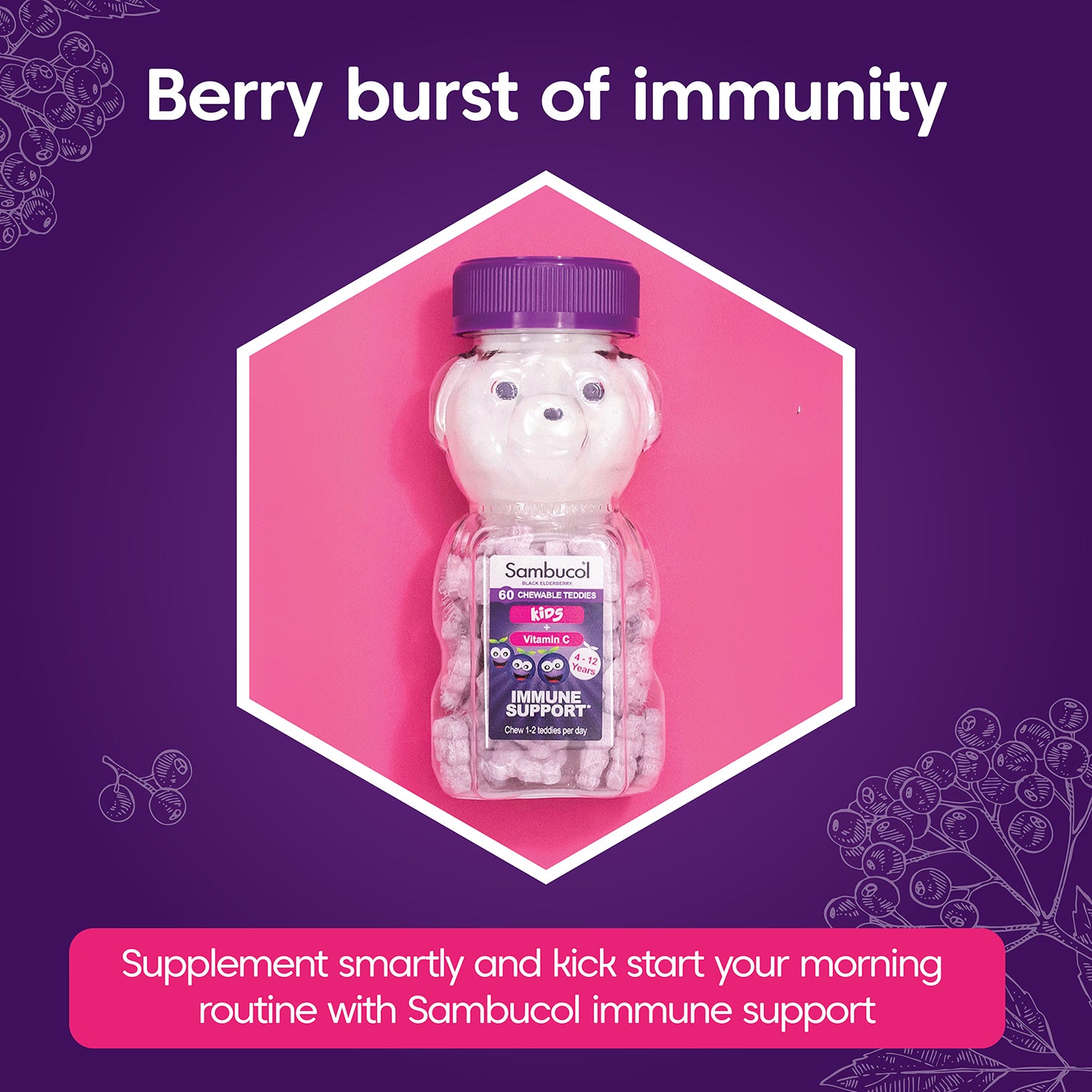 Sambucol Chewable Teddies Berry Flavour 60 Count (British brand)