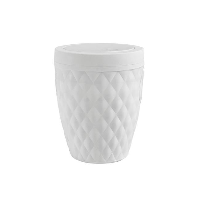 Addis Textured Diamond Effect Round Bathroom Bin with Swing Lid 5L GOODS M&S   