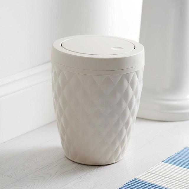 Addis Textured Diamond Effect Round Bathroom Bin with Swing Lid 5L GOODS M&S   