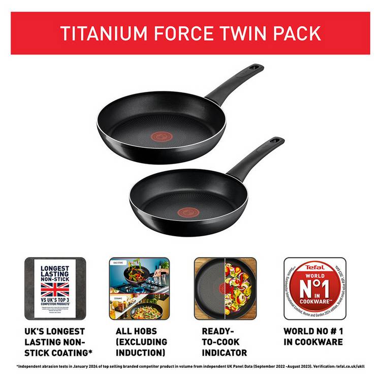 Tefal Titanium Force 2 piece non-stick frying pan set black - British product