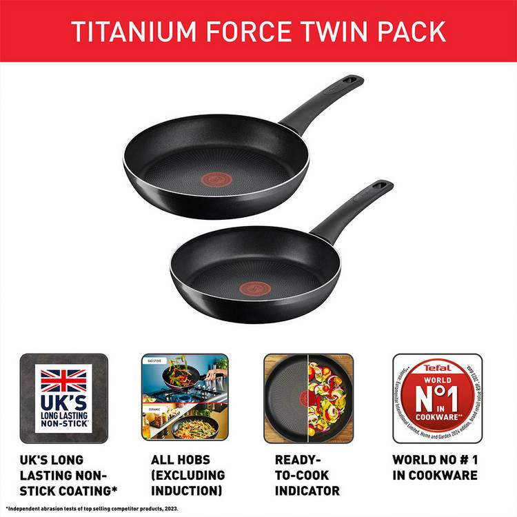 Tefal Titanium Force 2 piece non-stick frying pan set black - British product
