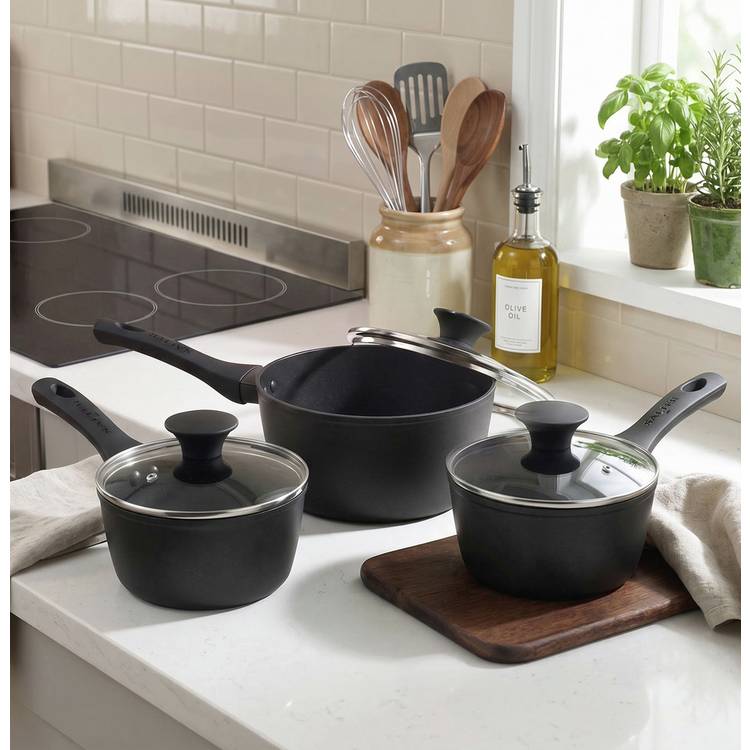Salter 3-piece saucepan set with thermo collar, UK version