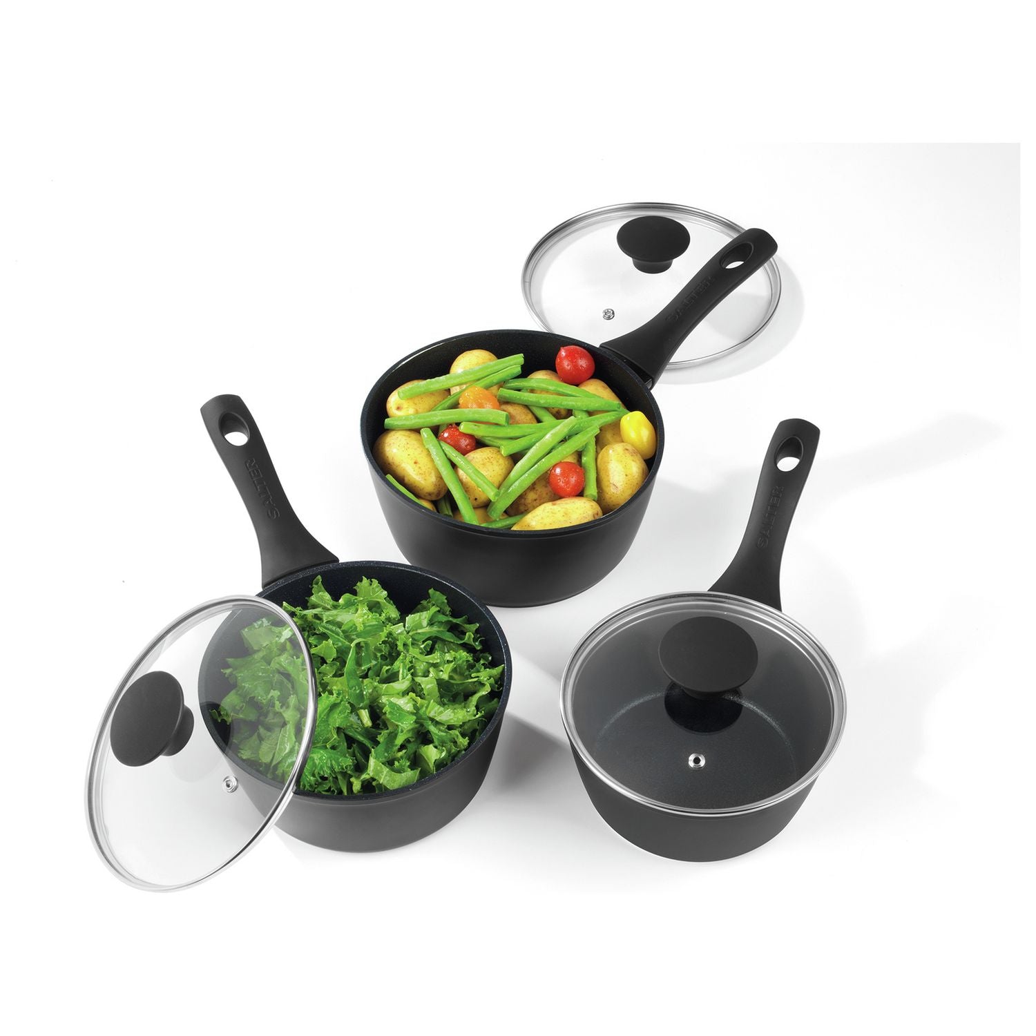 Salter 3-piece saucepan set with thermo collar, UK version