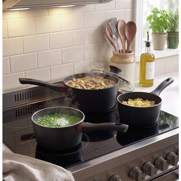 Salter 3-piece saucepan set with thermo collar, UK version