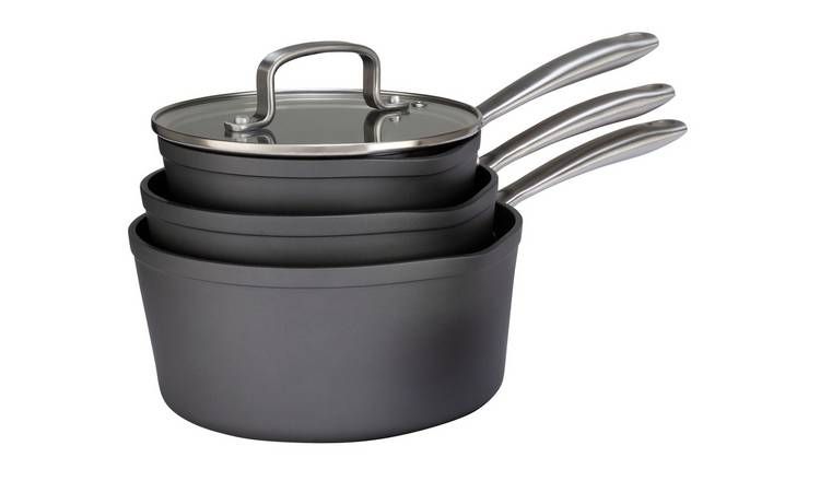 Habitat 3 Piece Hard Anodised Aluminium Saucepan Set