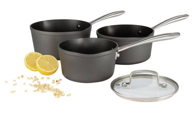 Habitat 3 Piece Hard Anodised Aluminium Saucepan Set