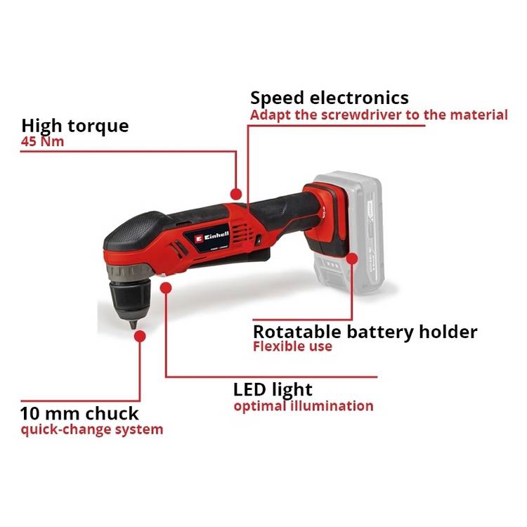 Einhell 18V solo cordless angle drill, imported from the UK