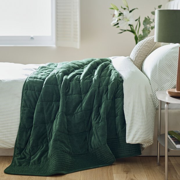 Habitat velvet quilted bedspread green king (British brand)