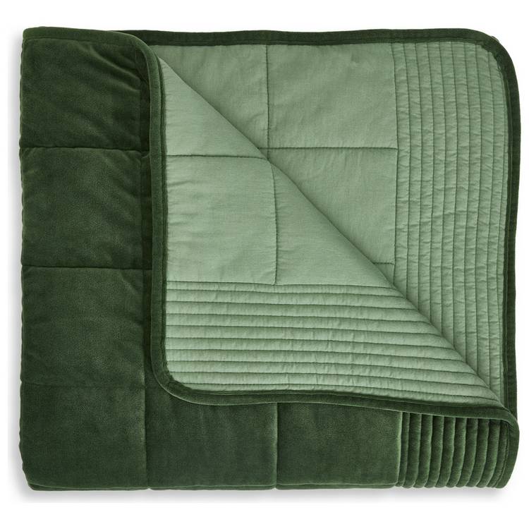 Habitat velvet quilted bedspread green king (British brand)