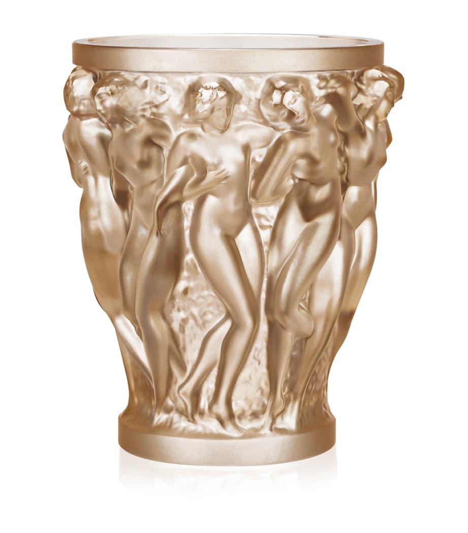 Lalique Bacchantes gold lustre crystal vase 24cm, imported from the UK