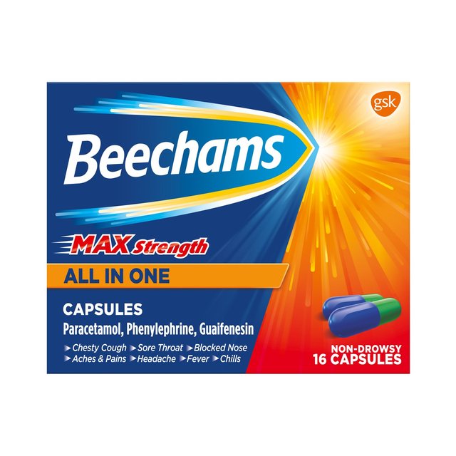 Beechams Cold & Flu Max Strength Cough & Congestion Relief  Capsules 16   16 per pack GOODS M&S   