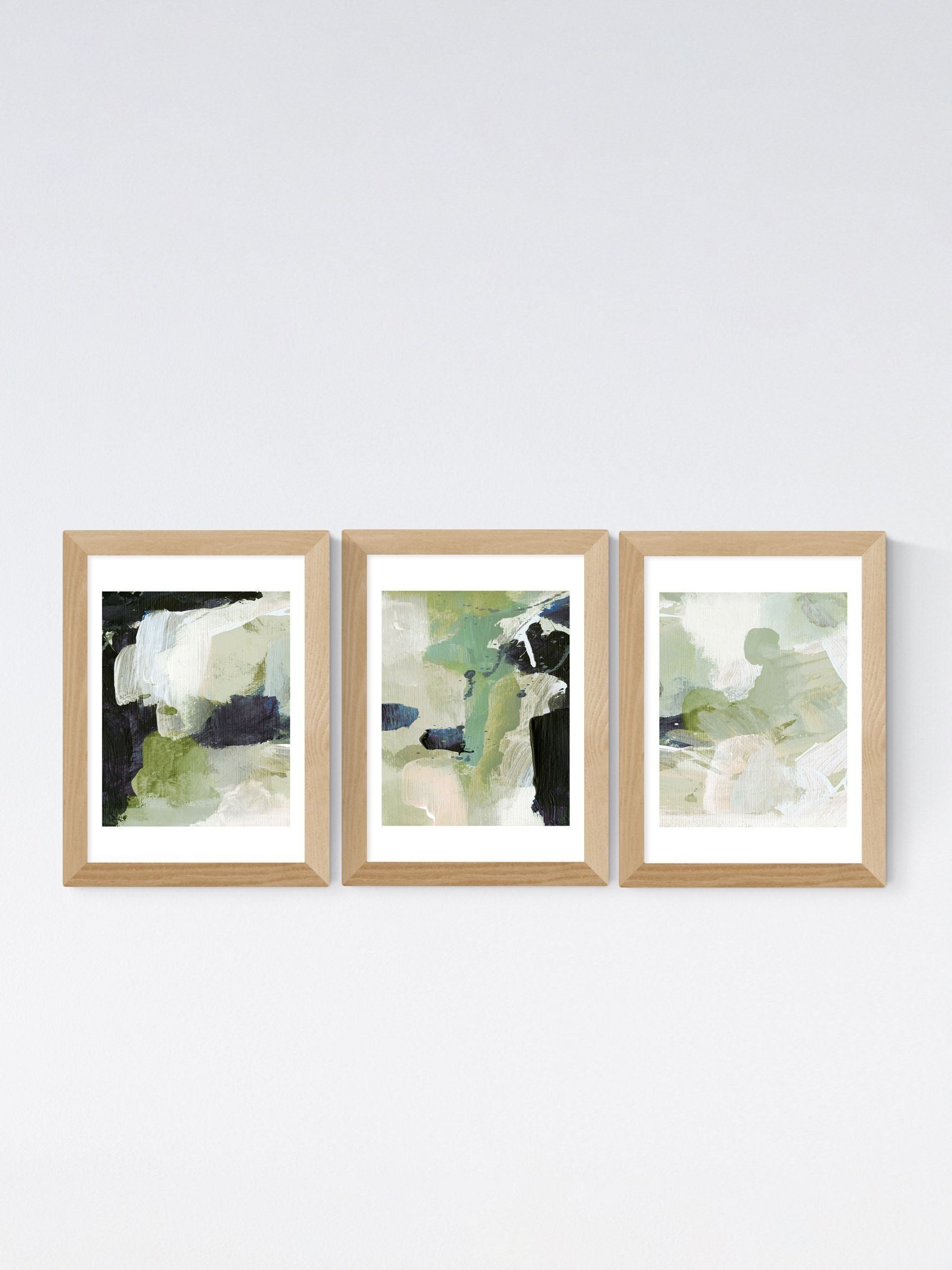 East End Prints green abstract wall prints set of 3 - British product