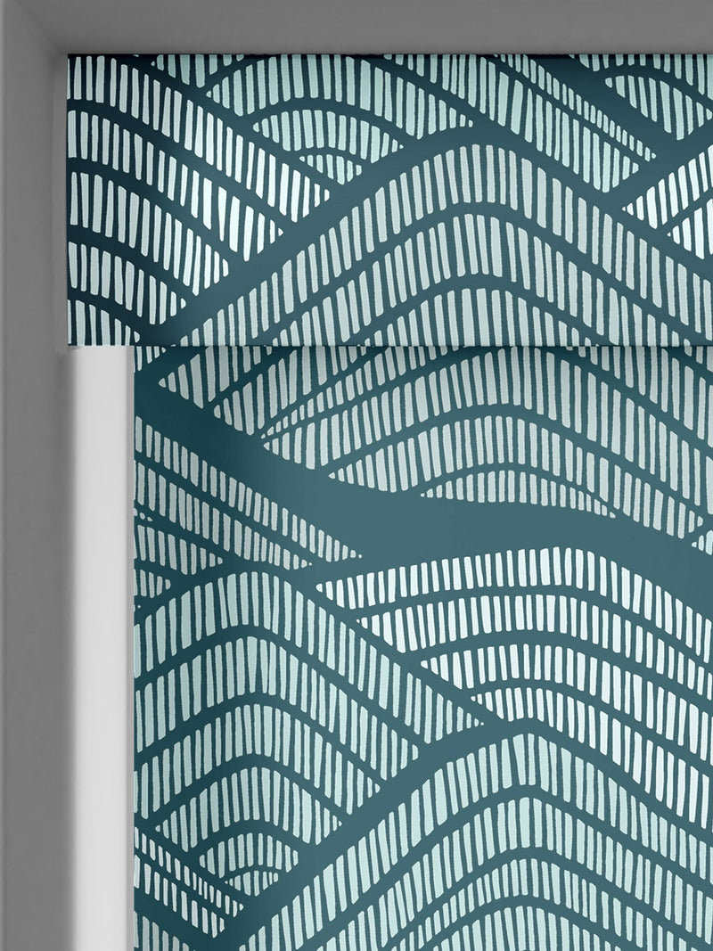 MissPrint Frontier made to measure roller blinds blue green print, imported from the UK