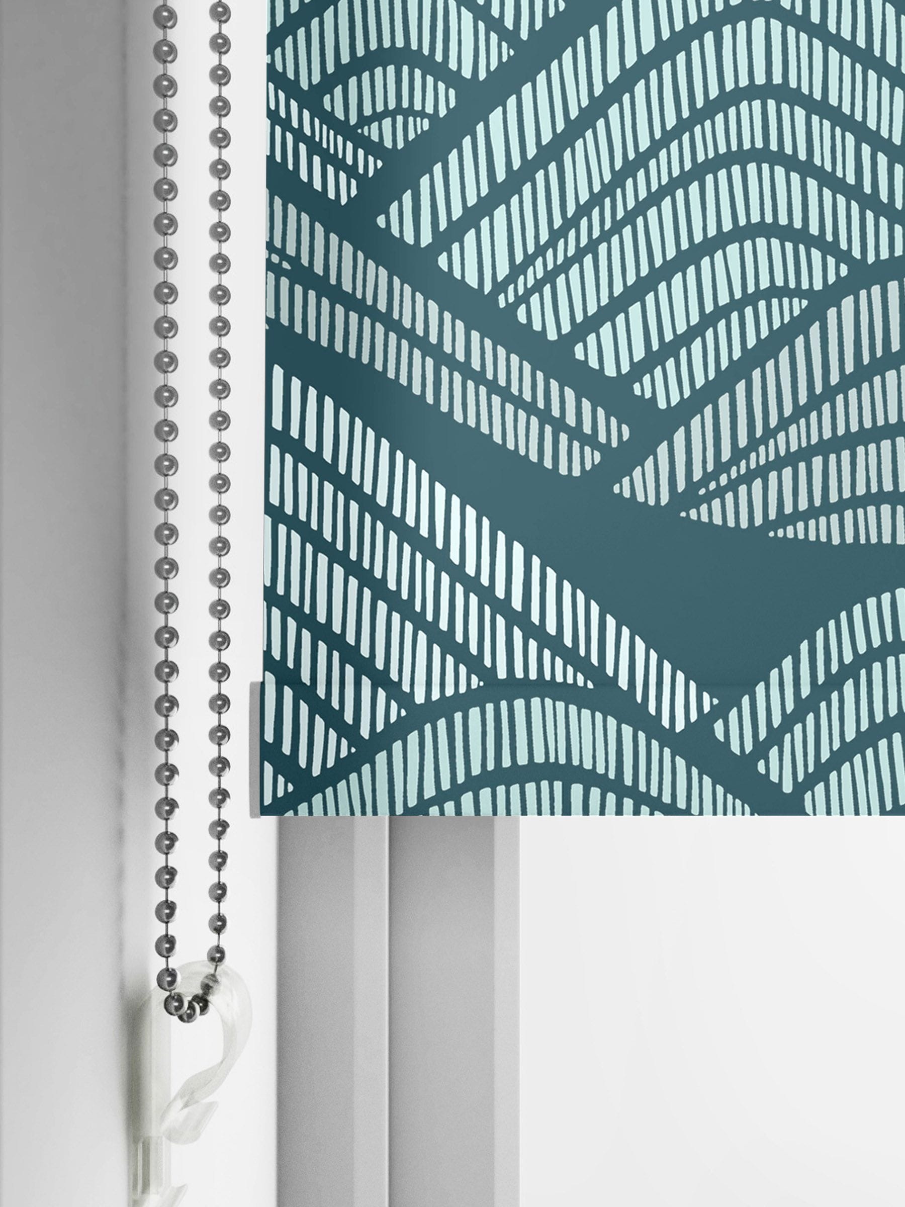 MissPrint Frontier made to measure roller blinds blue green print, imported from the UK