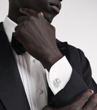 Tateossian rhodium-plated cubic zirconia halo round cufflinks (British brand)