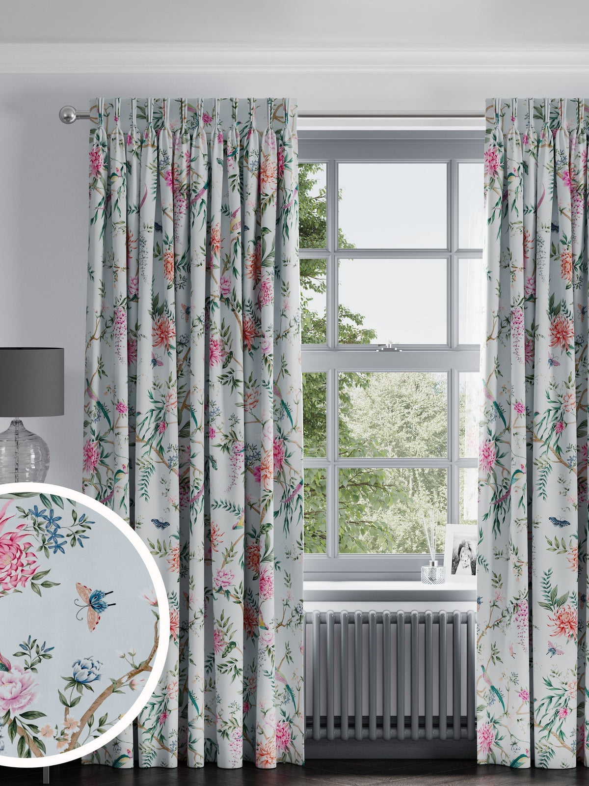 Duck Egg Blue Emporium made to measure curtains, imported from the UK