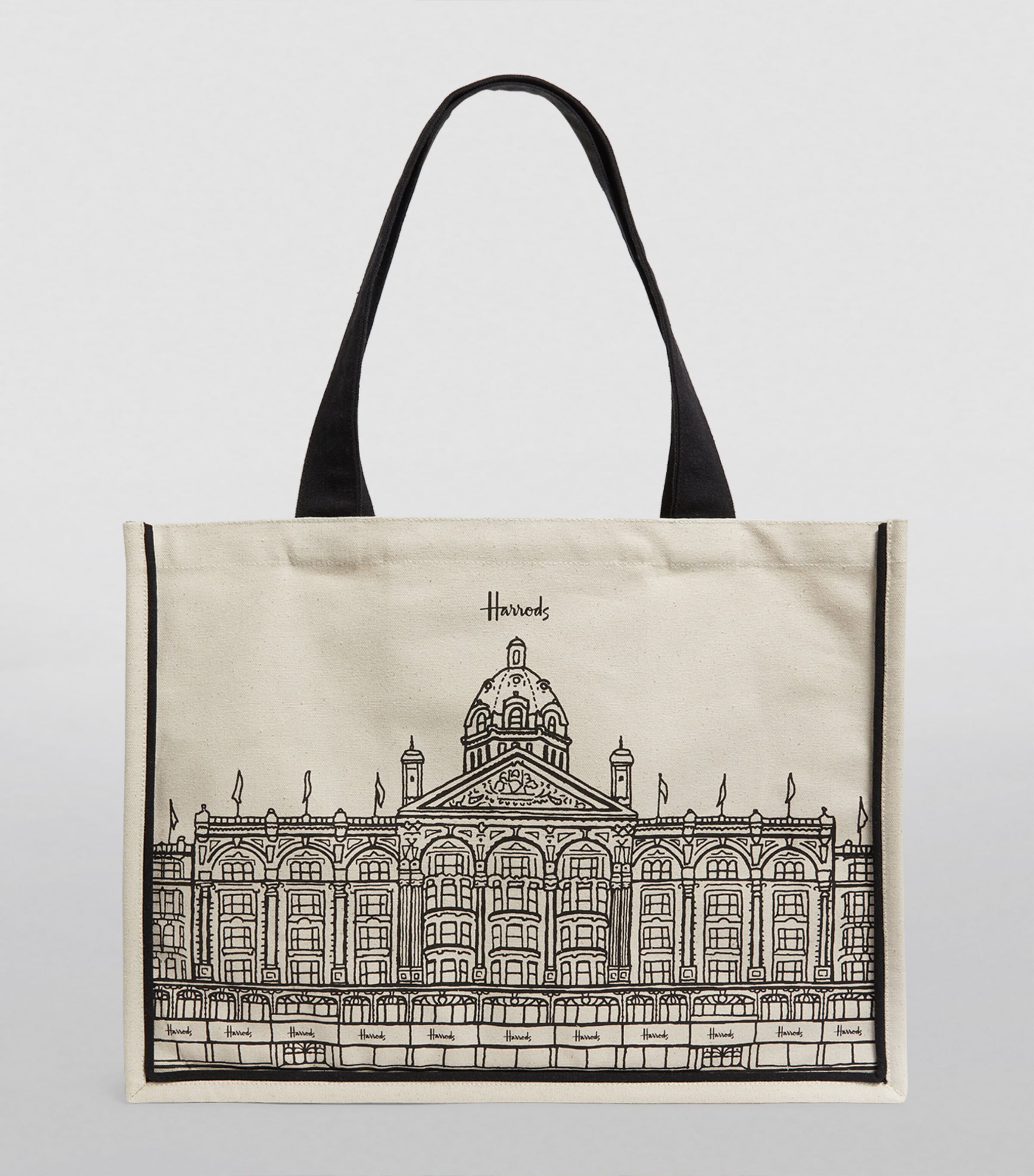 Harrods canvas tote bag with storefront outline - British product