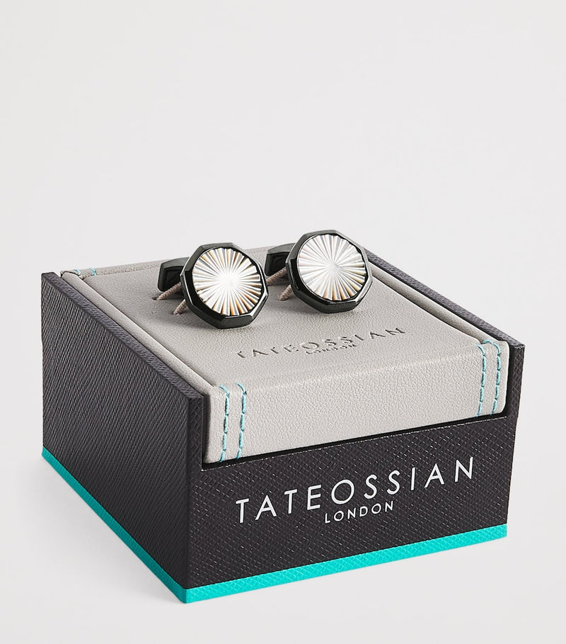 Tateossian cufflinks gunmetal mother-of-pearl sunburst (British brand)