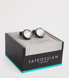 Tateossian cufflinks gunmetal mother-of-pearl sunburst (British brand)