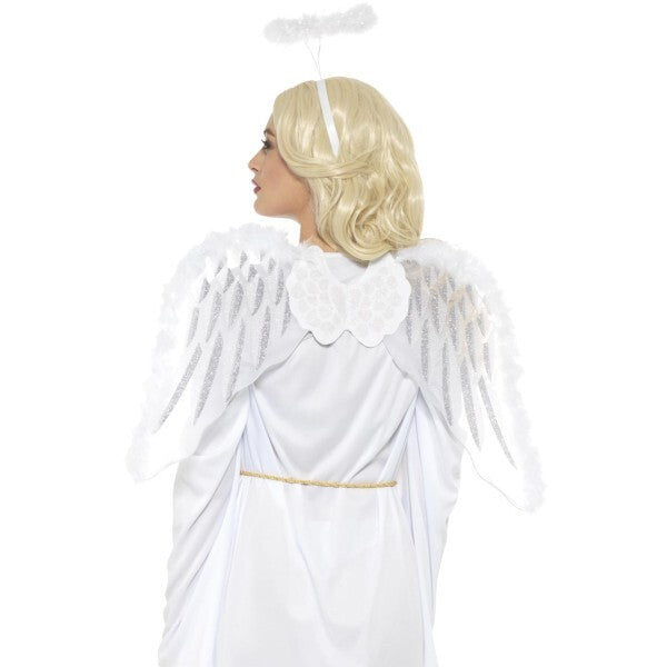 Smiffys angel costume set white with glitter wings 70x45cm, imported from the UK