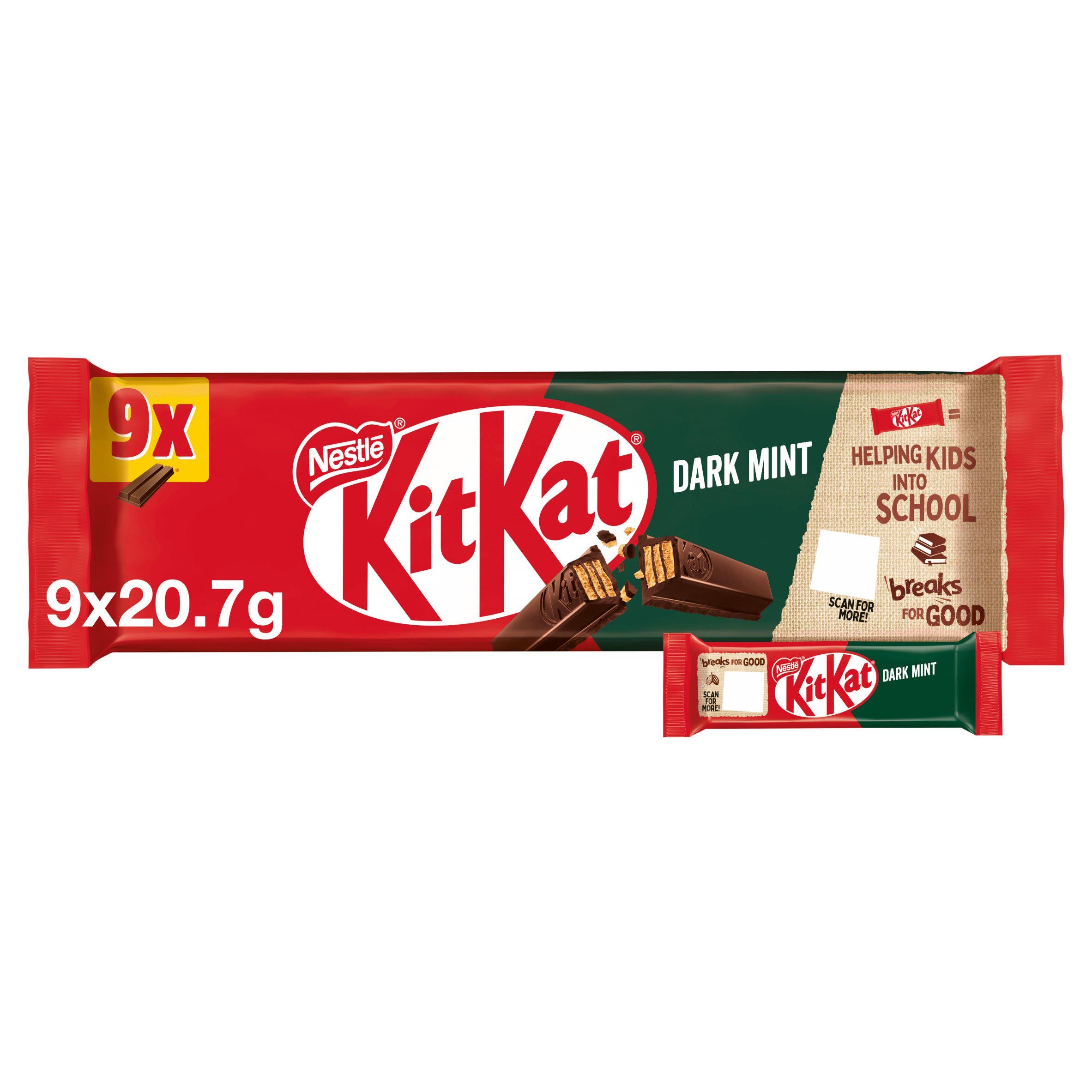 KitKat 2 Finger Dark Mint Chocolate Biscuit Bar Multipack x9 186.3g GOODS Sainsburys   