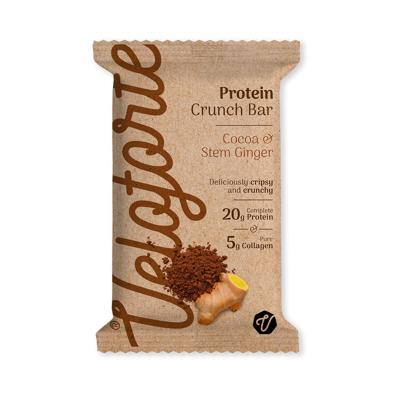 Veloforte cocoa stem ginger protein crunch bar 68g, imported from the UK