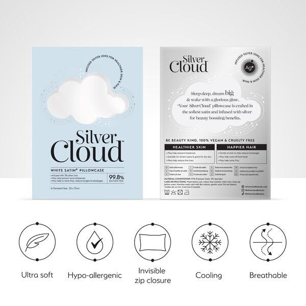 Silver Cloud satin pillowcase silver ion infused - British product
