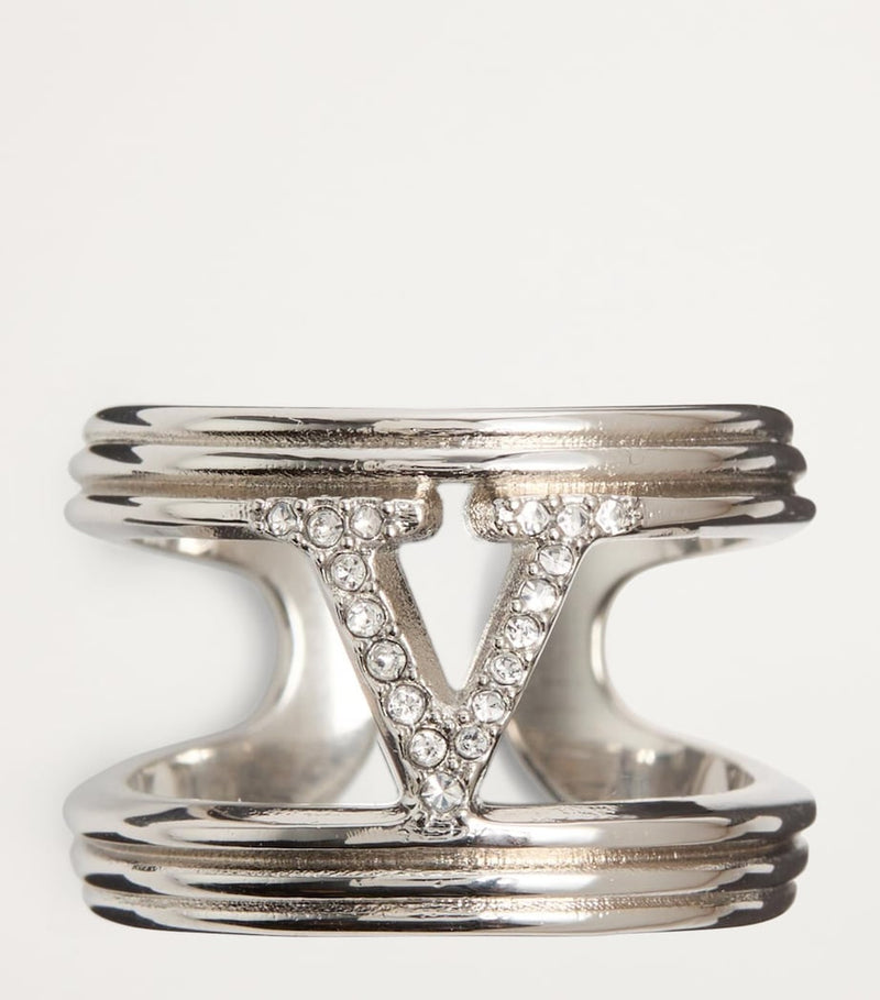 Valentino Garavani crystal VLogo ring brass (British brand)