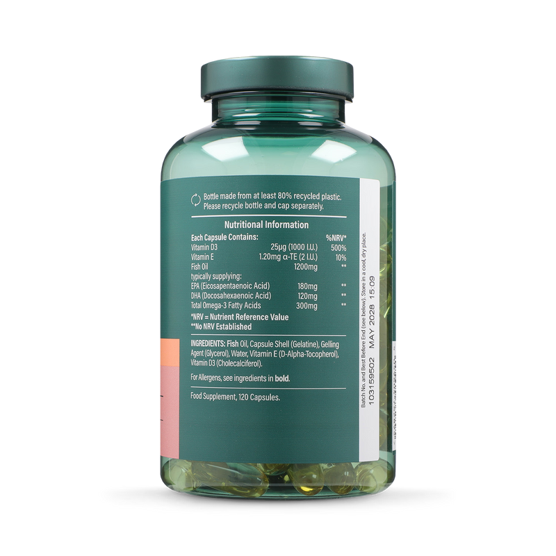 Holland & Barrett Omega 3 Fish Oil + D3 1200mg 120 Capsules