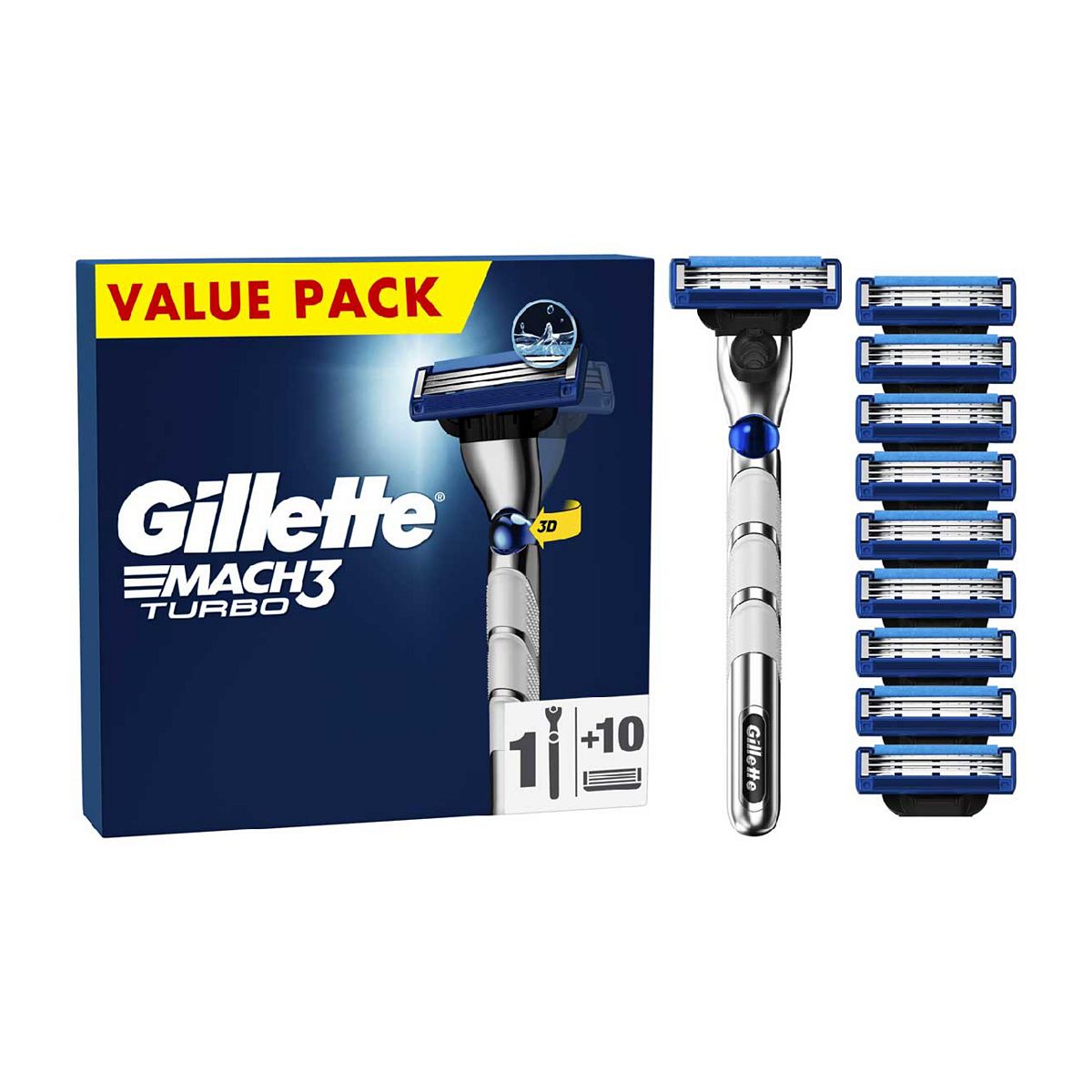 Gillette Mach3 Turbo Razor For Men 1 Gillette Razor 10 Razor Blade Refills GOODS Boots   