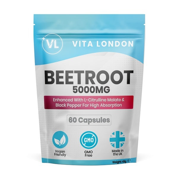 Vita London beetroot supplement 5000mg with L-citrulline malate 60 capsules, imported from the UK