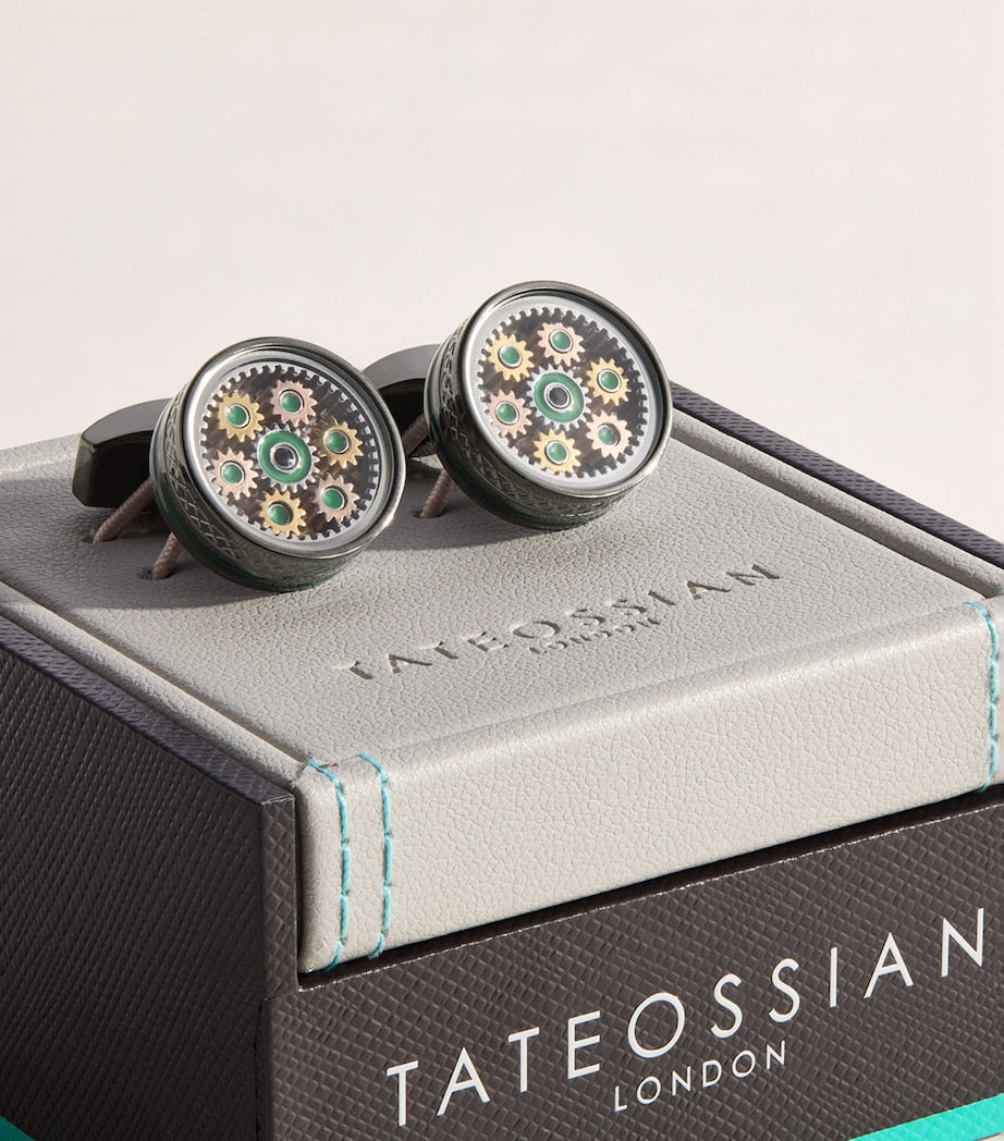 Tateossian Septa Gear cufflinks with rotating gears, imported from the UK