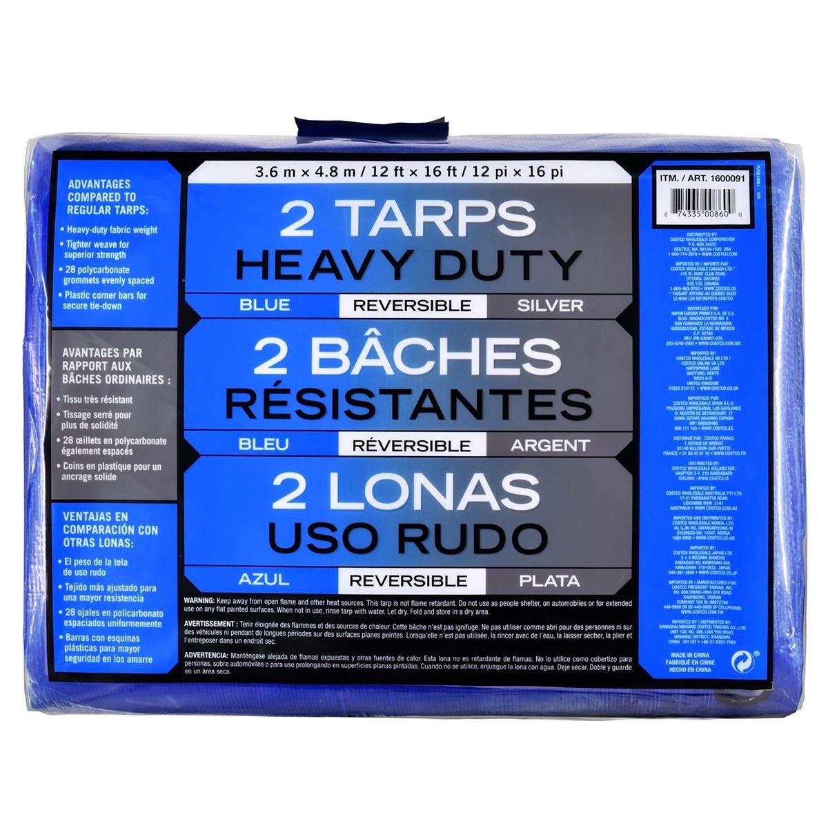 Heavy Duty Reversible Blue and Silver Tarpaulin, 2 Pack GOODS Costco UK