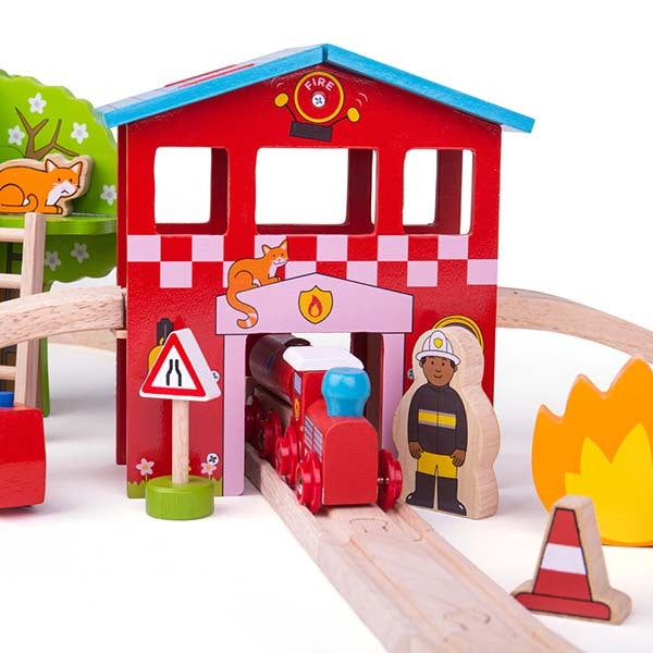 Bigjigs Rail Fire Station Train Set GOODS Superdrug   