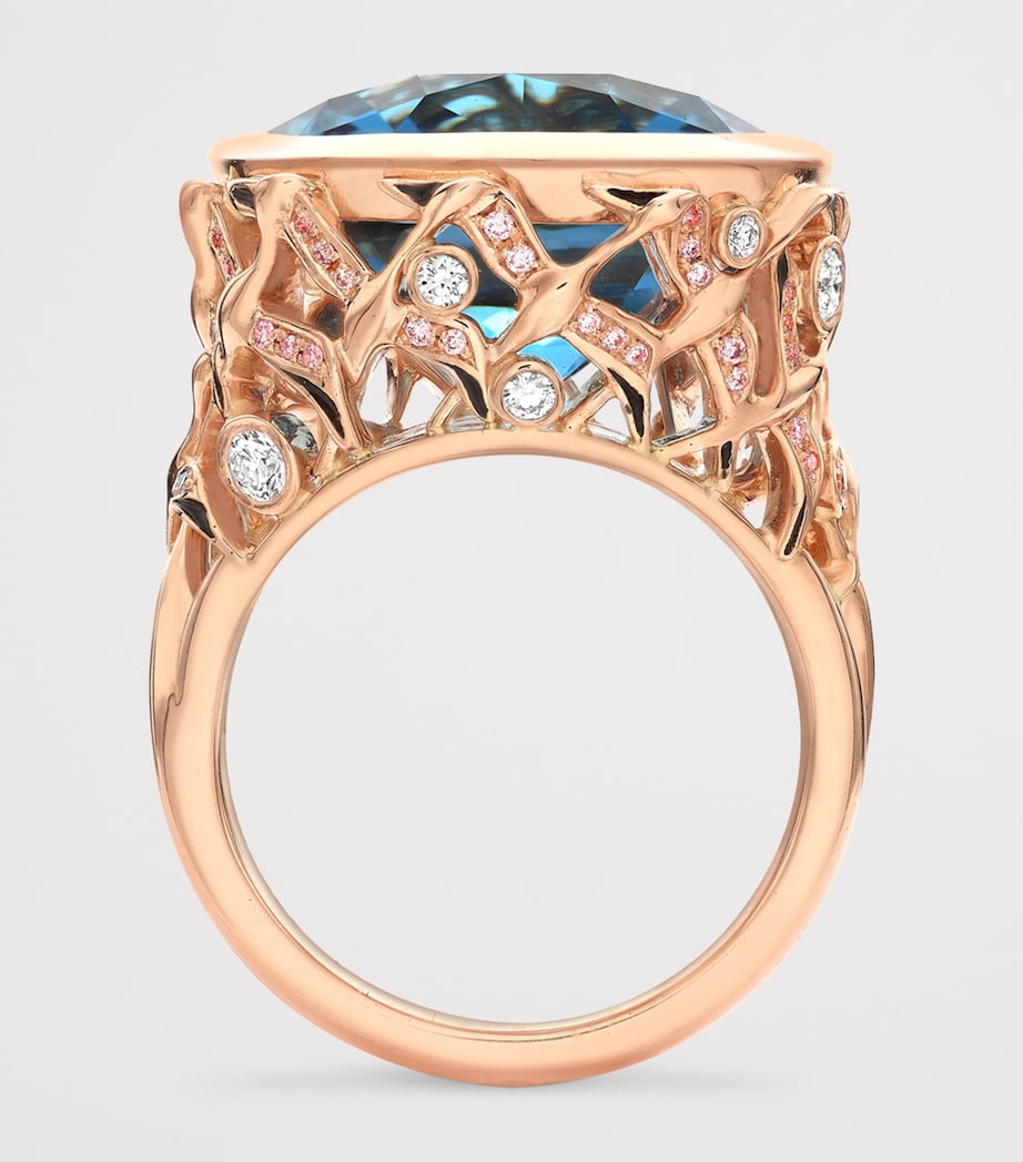 Boodles rose gold diamond aquamarine Flamingo ring, imported from the UK