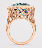 Boodles rose gold diamond aquamarine Flamingo ring, imported from the UK