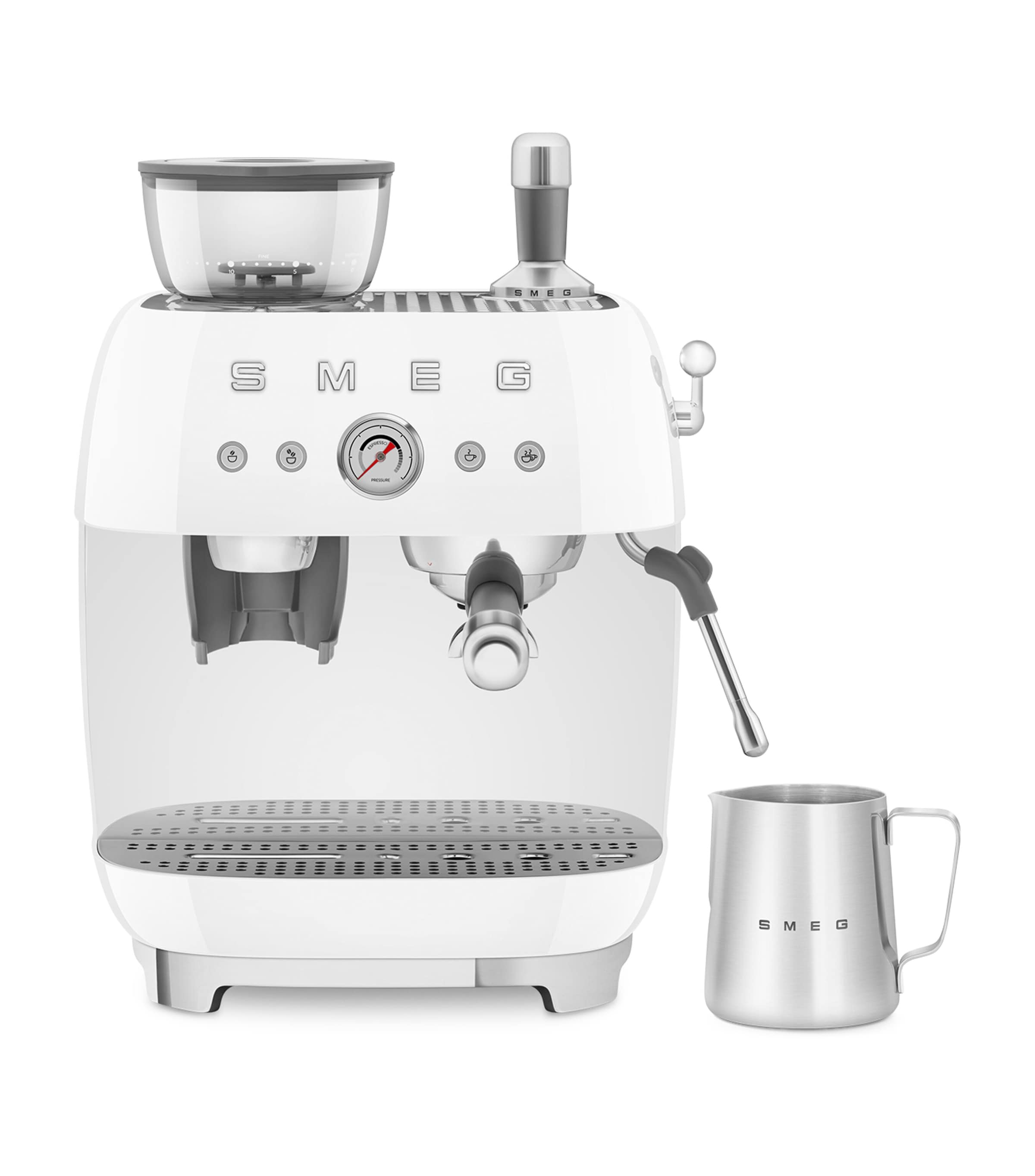 Smeg EGF03WHUK espresso coffee machine with grinder (British brand)