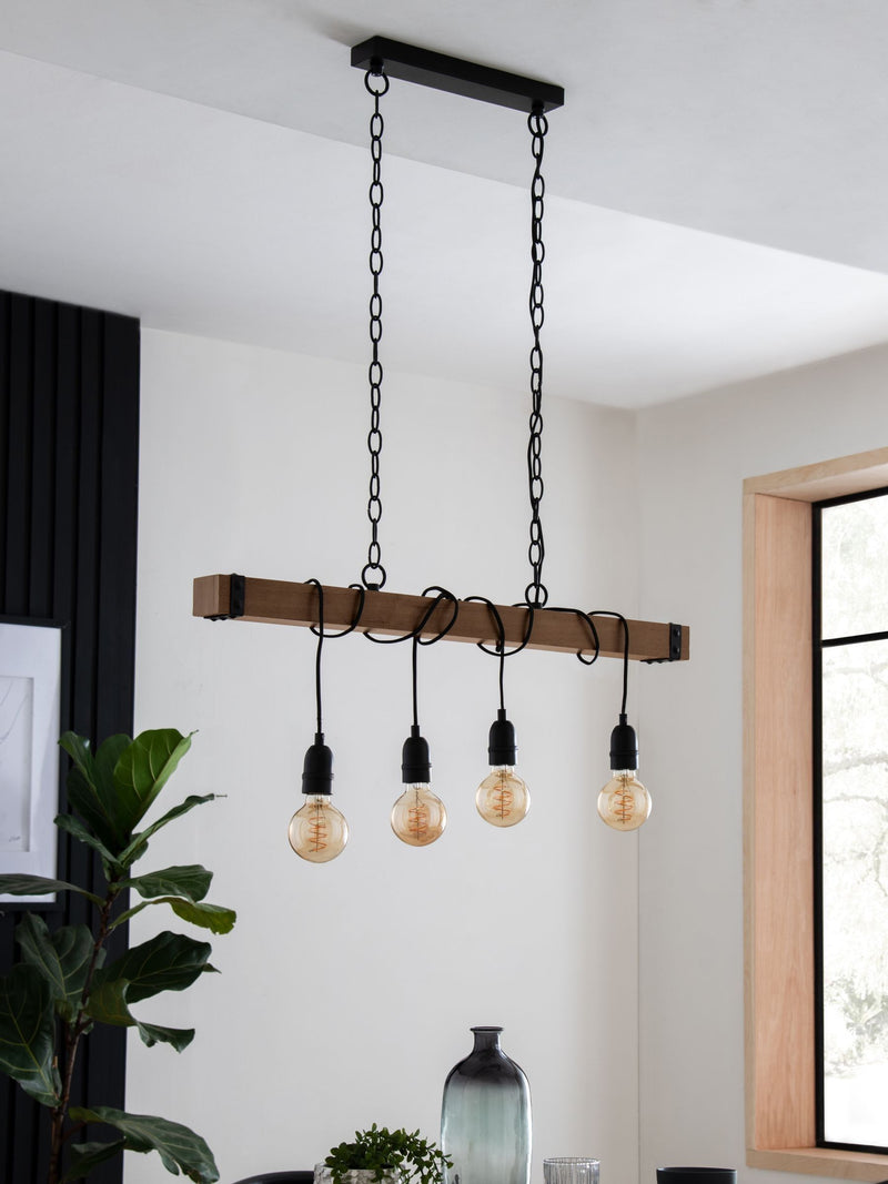 Bronx linear ceiling light with wood effect and 80cm width - British product