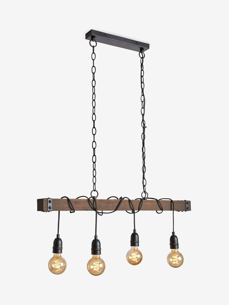 Bronx linear ceiling light with wood effect and 80cm width - British product