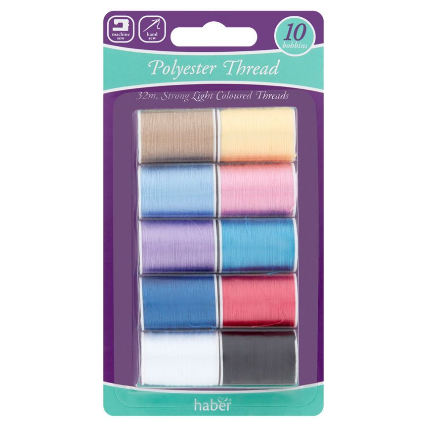 Haber Light Polyester Thread 10 Bobbins General Household ASDA   