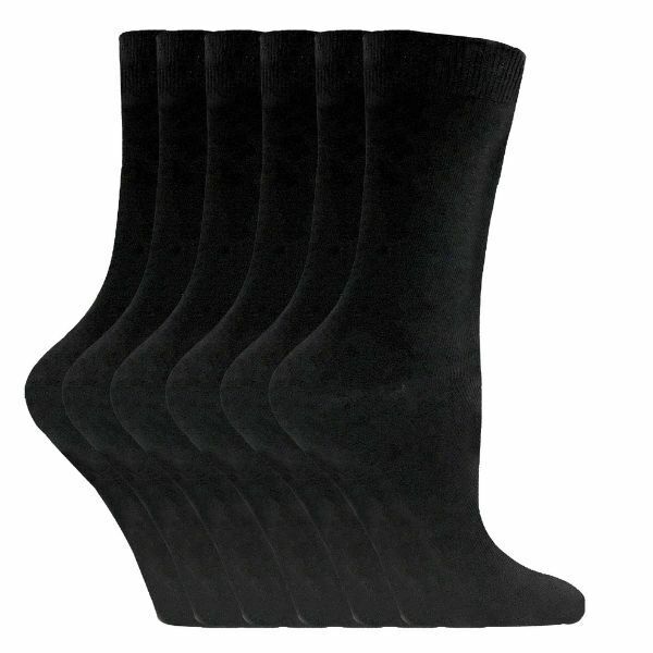 Sock Snob 6 Pairs Ladies Plain Coloured Cotton Socks 4-7 UK GOODS Superdrug PL30 Black  