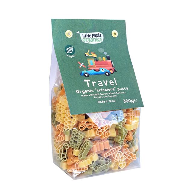 Little Pasta Organics Tri Coloured Travel Shaped Pasta Spinach + Tomato   300g