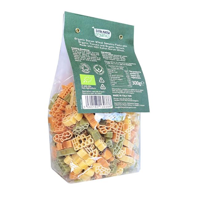 Little Pasta Organics Tri Coloured Travel Shaped Pasta Spinach + Tomato   300g