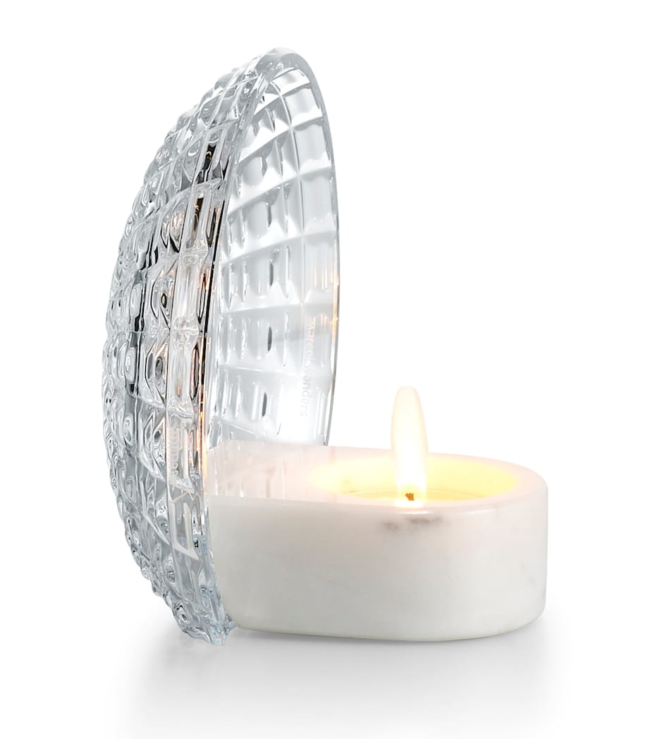 Crystal and Marble Candle Holder with Reflective Grooves, 12cm Height