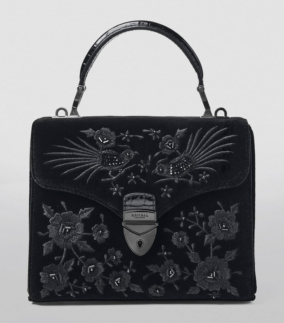 Aspinal of London Mayfair velvet embroidered top-handle bag (British brand)