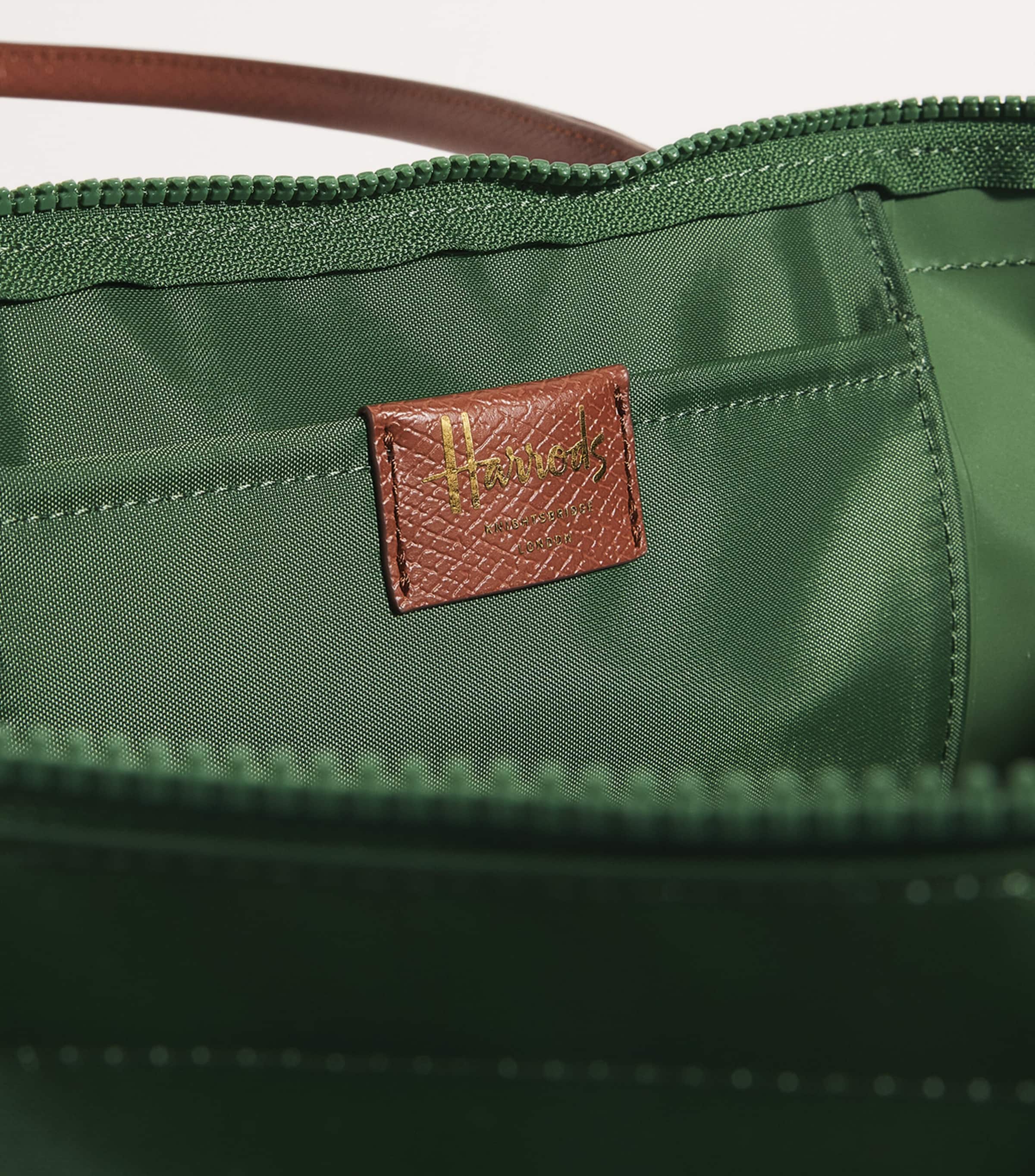 Harrods medium nylon tote bag recycled polyamide leather trim - British product