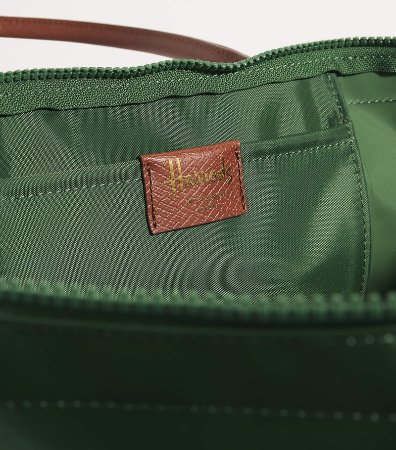 Harrods medium nylon tote bag recycled polyamide leather trim - British product