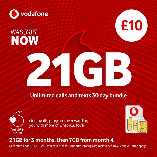 Vodafone 7GB Pay As You Go SIM, UK version